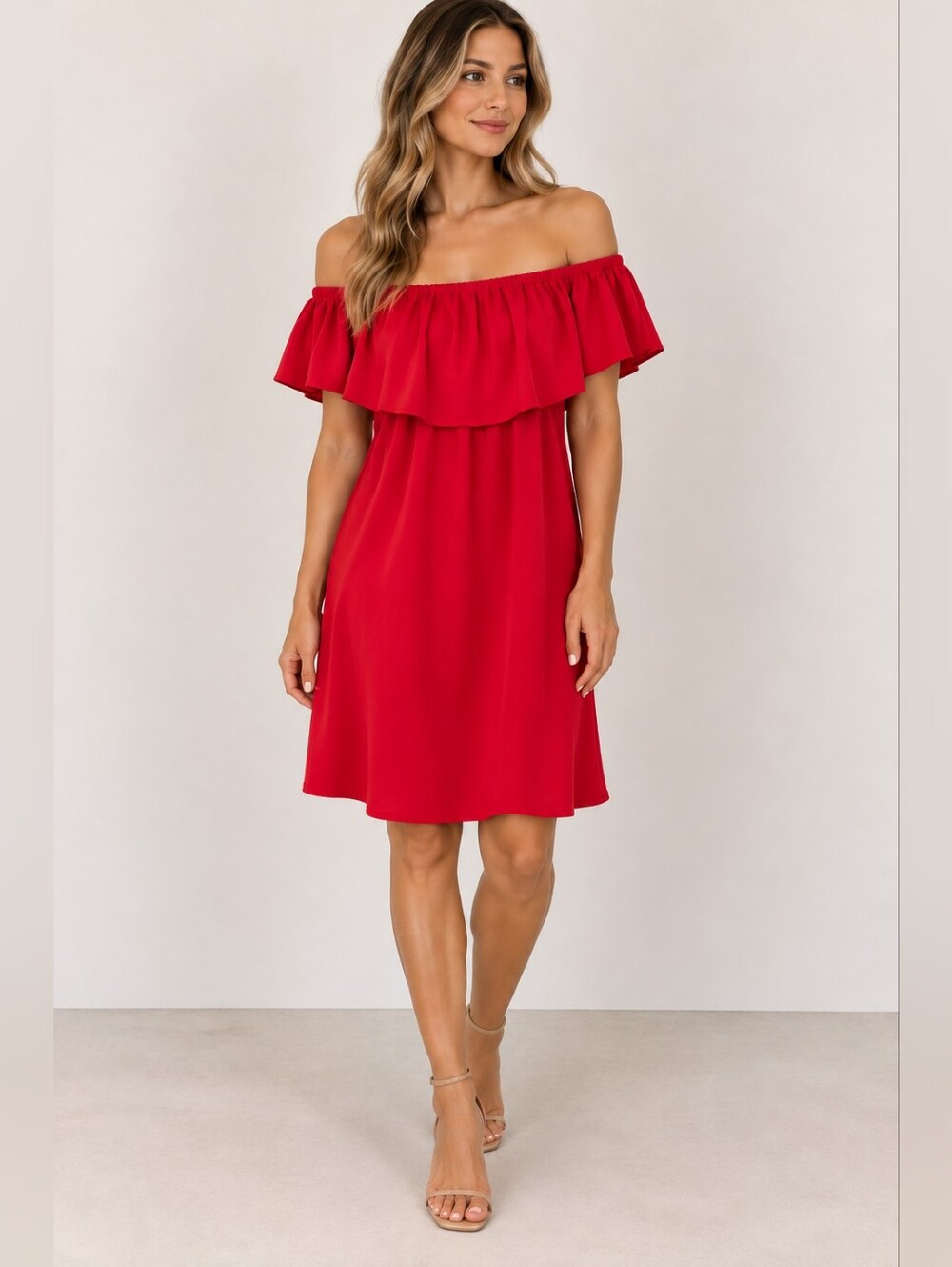 Wilfred Aritzia Red Off-Shoulder Ruffle Dress